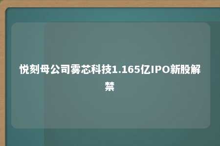 悦刻母公司雾芯科技1.165亿IPO新股解禁