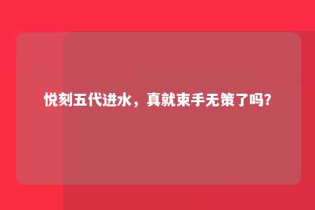 悦刻五代进水，真就束手无策了吗？